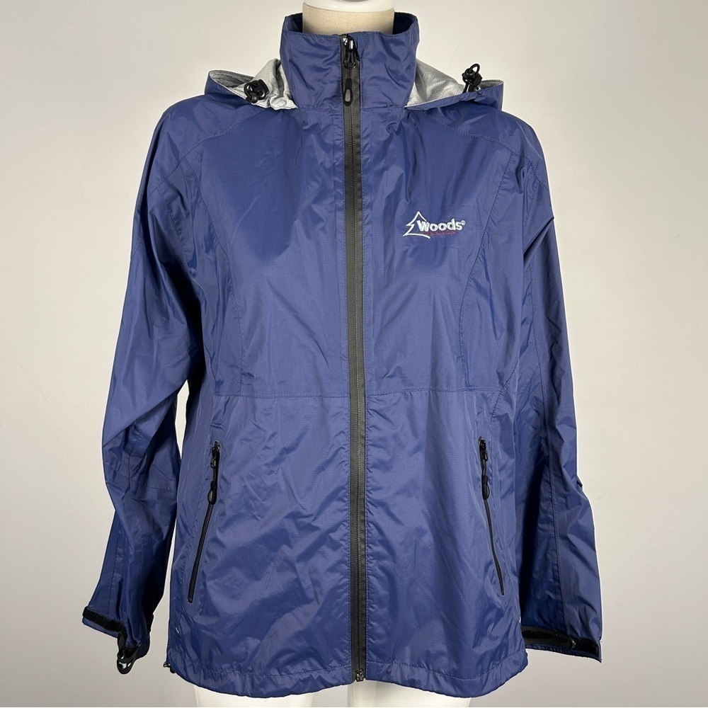 Woods Canada Blue Hooded Windbreaker Jacket Size L